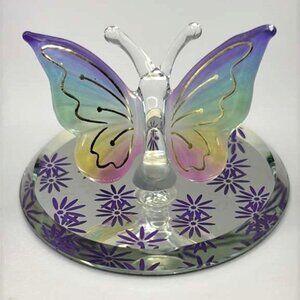 Lavender Rainbow Butterfly Glass Figurine Decor